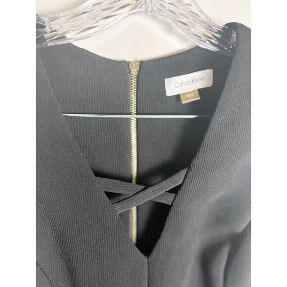 Calvin Klein Womens Black Sleeveless Sheath Dress Size 4 Textured Crisscross Nec - Picture 3 of 8